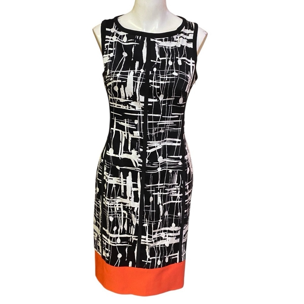 Joseph Ribkoff Black and White Sheath Dress Crew Neck Sleeveless Size 6